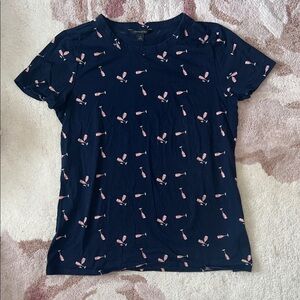 Banana Republic Navy Top with Pink Champagne Glass Print